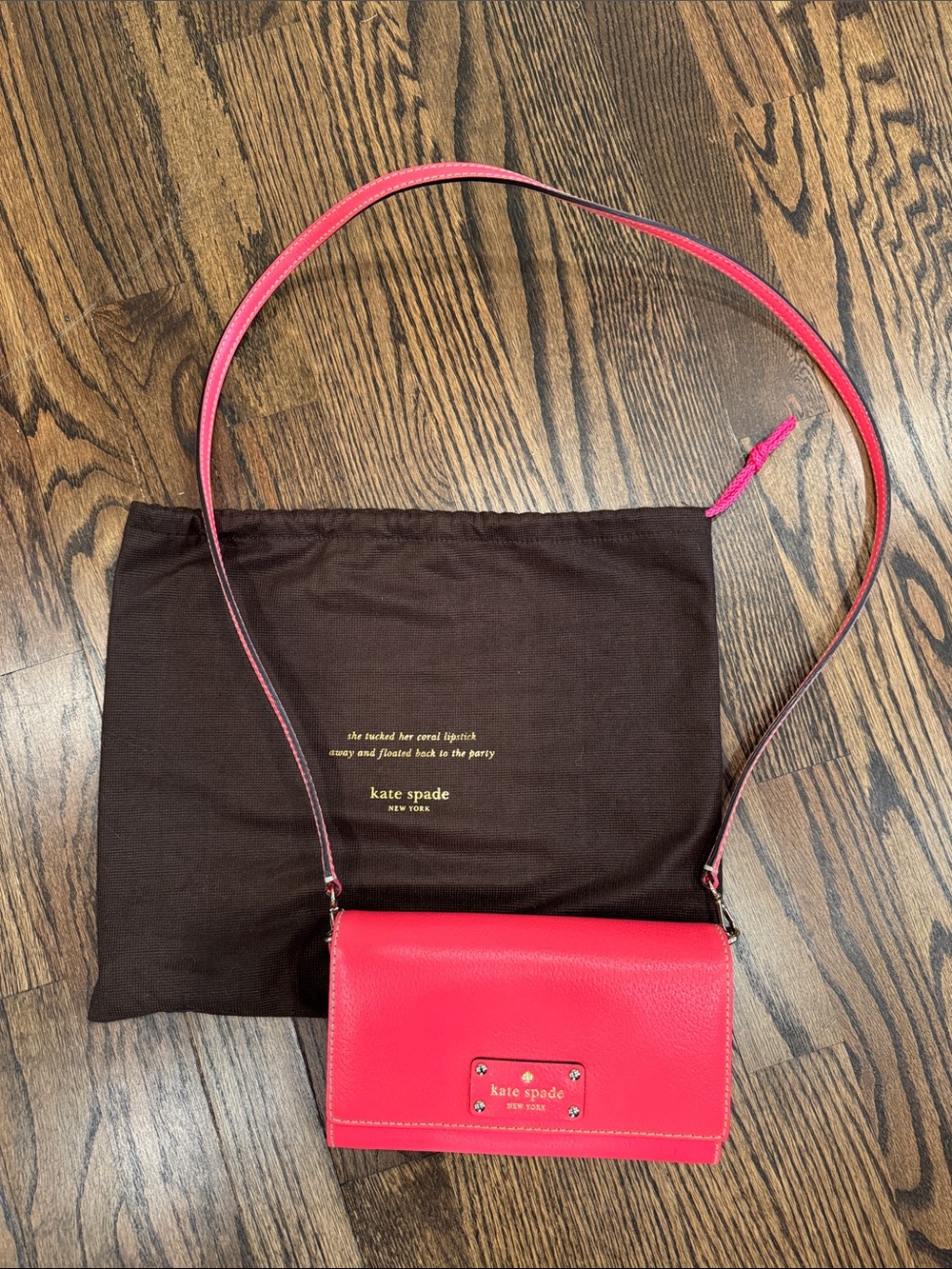 Kate Spade Hot Pink Leather Crossbody Wallet. Gold hardware. Never worn.